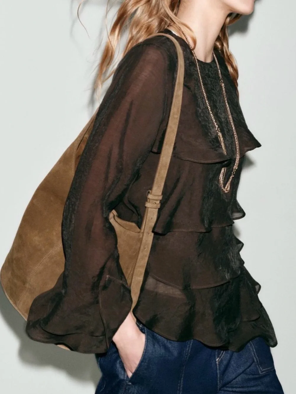 ZARA ASYMMETRIC COW LEATHER BUCKET BAG NWT